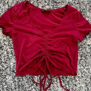 Red, tie up, Cropped Short sleeve (S)